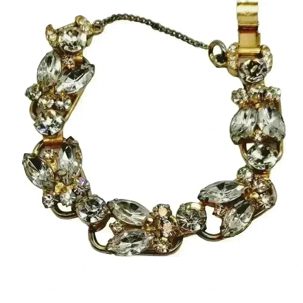 Vintage Bracelet  D&E JULIANA big Chunky Rhinestone Gold 7 Link RARE Statement